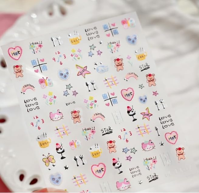 Small Cute Sticker 3D Relief Design Decals for iPhone 17 PRO / 17 PROMAX Cell Phone Camera Screen Lens,for NintendSwitch Game Handle Controllers，Laptop Scrapbooking Diary Planner Collage DIY (M1187)