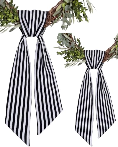 2 Pack, Black and White Striped Wreath Sash for Front Door  - image 1