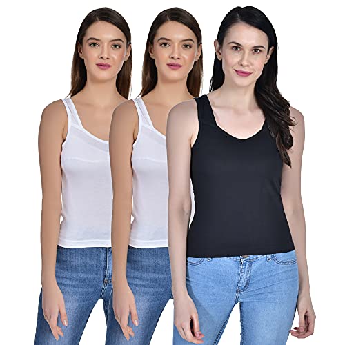 Image of Aimly Women's Regular Fit Sleeveless Cotton Camisole Slip Spaghetti | Combo Pack of 3