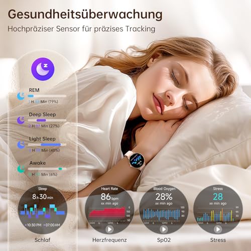 Smartwatch Damen Rund, 1.27" AMOLED Smart Watch mit Telefonfunktion, Fitnessuhr mit Pulsuhr Schlafmonitor Schrittzähler… – Ansicht 3