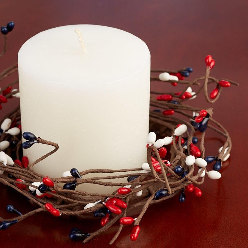 Factory Direct Craft Artificial Americana Pip Berry Candle Rings – Pack of 6 Patriotic Berry Farmhouse Home Decor for Centerpiece Decorations and Small Wreaths (Size: 7 diam)
