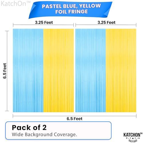 Image of Katchon, Light Blue and Yellow Fringe Backdrop - Feet, Pack of 2 | Blue and Yellow Birthday Decorations, Easter Backdrop Curtain | Sponge Party Decorations, Baby Shower Decorations for Home