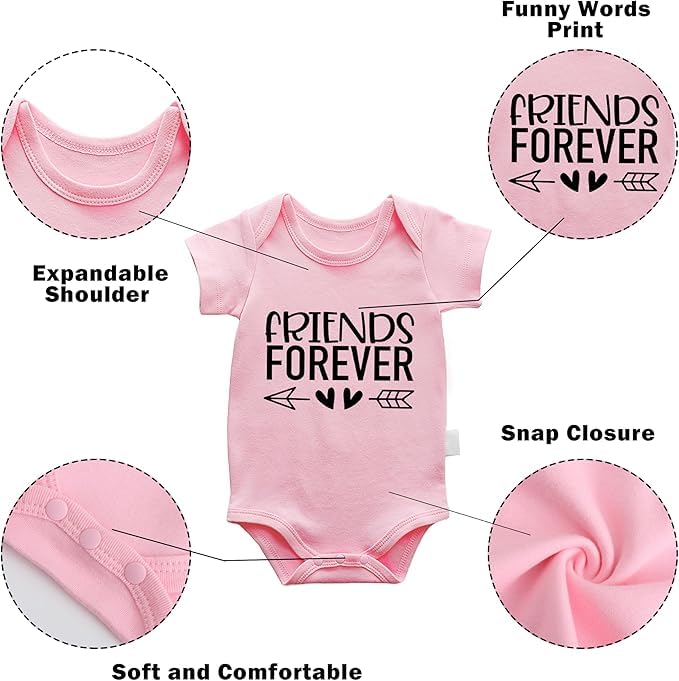 Baby Twins Bodysuits Born Together Friends Forever Infant Unisex Baby Clothes Cute Twin Romper Outfits - Image 4