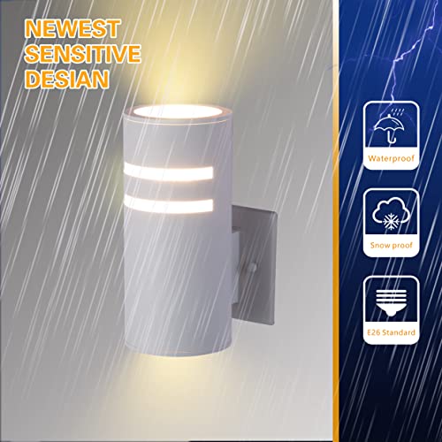 Tengxin Outdoor Wall Sconce,Exterior Wall Light,White Finish Sensor Porch Lights,18/8 Stainless Steel Material,Weather-Proof,Ul Listed((8.7" Height, No Bulbs) #TOP1