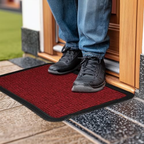 Image of Encasa XO Door Mat for Home Entrance, Polypropylene Floor Mat Maroon