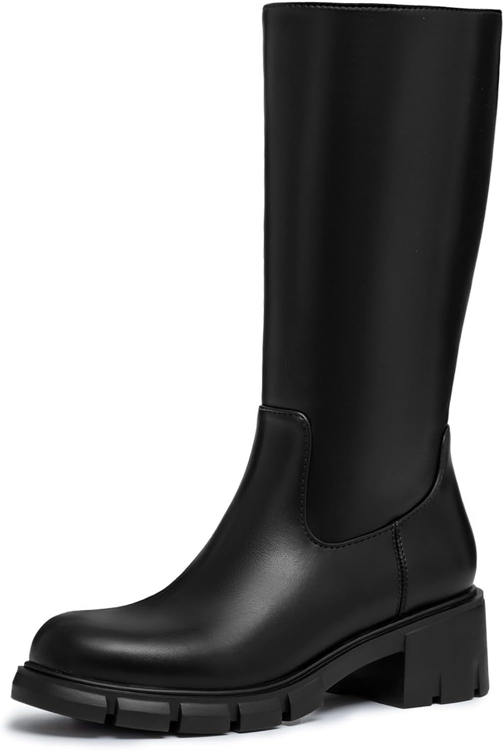 Athlefit Girls Knee High Boots Fashion Lug Sole Side Zipper Tall Riding Boots for Toddler Little Kid Big Kid