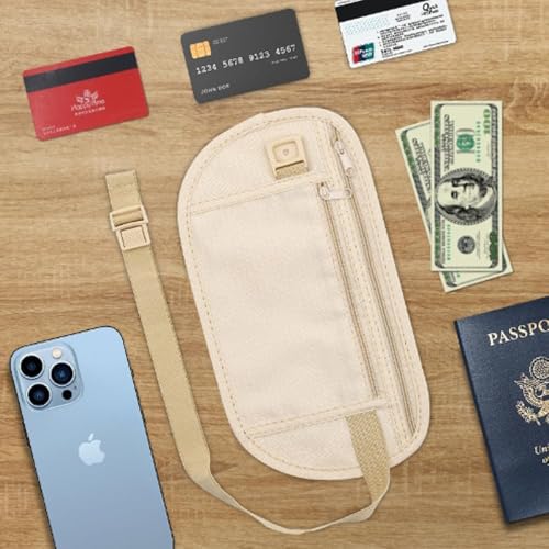 Image of Secure Travel Money Belt, Anti-Theft Passport Holder Travel Wallet for Men Women, adjustable Elastic Concealed Money Belt for Women Men Running Dog Walking (Khaki)