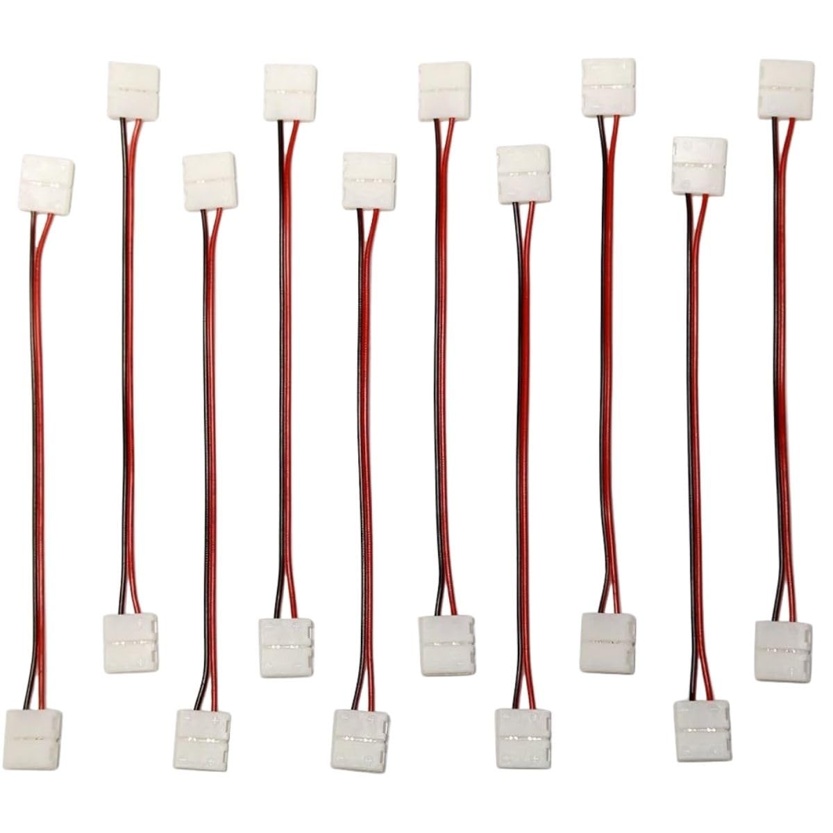 SNOOGG You Will Receive 10 Pack 8 mm 2 pin LED Light Strip Extension Connectors at Both Side with 16 CM 2 core Wire Solderless and Gapless Adapter Terminal Unwired Gapless led Strip Adapter Extension