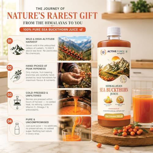 Image of Sugar.fit Himalayan Sea Buckthorn Juice 500ml | Rich in Natural Omega 3, 6, 7 & 9, Vitamin C & E | 100% Pure Seabuckthorn Juice | No Added Sugar | Supports Immunity, Glowing Skin & Gut Health