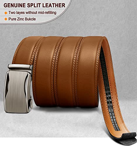 Image of BULLIANT Mens Ratchet Belt, Leather Adjustable Slide Belt For Mens Dress Casual Pant 1 3 /8 inch,Size Adjustable