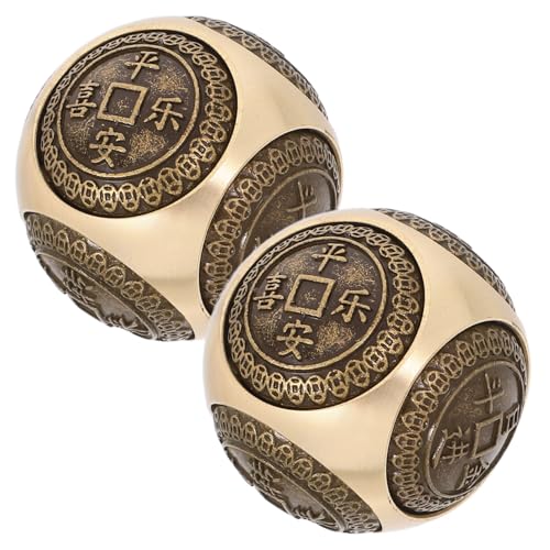 FRCOLOR 2pcs Traditional Chinese Hand Exercise Balls Brass Baoding Balls for Deep Tissue Massage Ideal for Fitness and Relaxation Golden