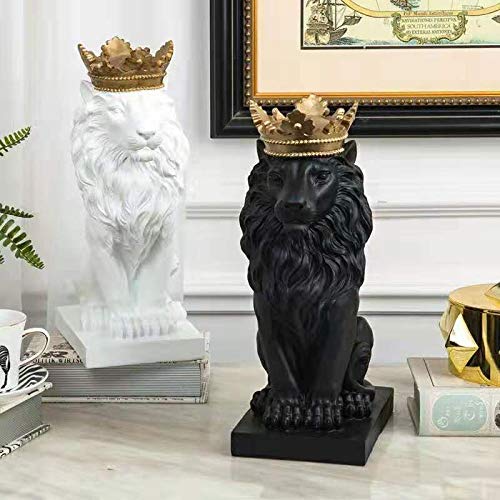 Cuzokola 15" H Big Black Lion Figurine Desk Office Decor For Men With Nordic Lion Head Statue With Crown Decoration And Animal Crown Queen Resin Sculptures Home Decor #TOP3