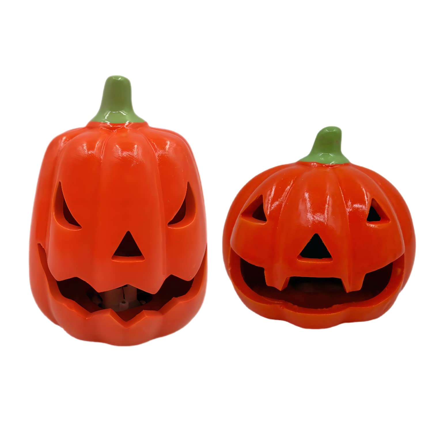 Ceramics Halloween Pumpkin Decoration for Home Lighted, Farmhouse Halloween Tabletop Decoration, Decorative Trays Pumpkin Lantern Lighted Set Gifts -2PCS