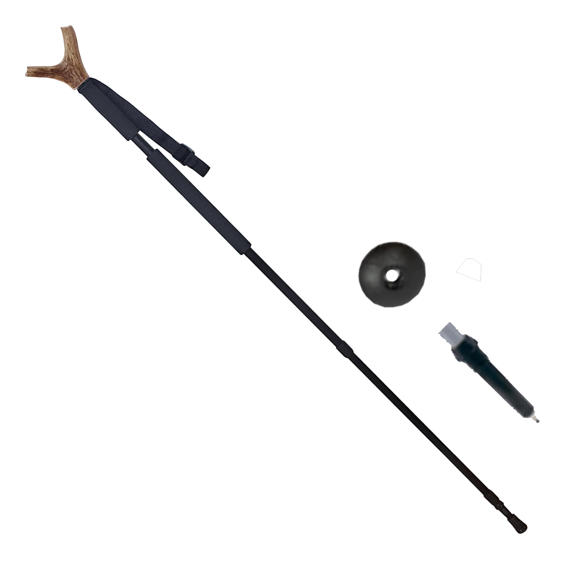 Tiendas LGP – JKR, Bastón de Caza Negro de 3 tramos, Extensible, Aluminio, con Horquilla de Asta de Ciervo, Medida máxima 190 cm. 2519C