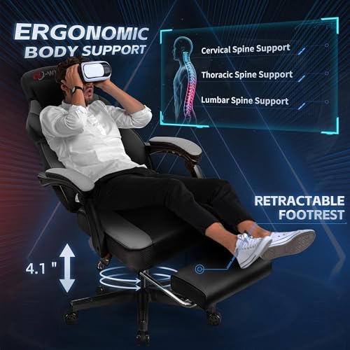 Gaming Chairs for Adults, Computer Chair with Footrest and High Back, Big and Tall Gamer Chair's with Massage Lumbar Support, 360° Swivel Height Adjustable Gaming Chair, Grey - Image 5