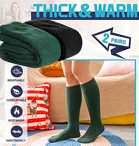 Dosmart Womens Winter Warm Knee High Socks Ladies Wool Cozy Thick Hiking Skiing Comfy Thermal Boot Long Socks 2 Pairs (2 Pairs Black&Green) #TOP1