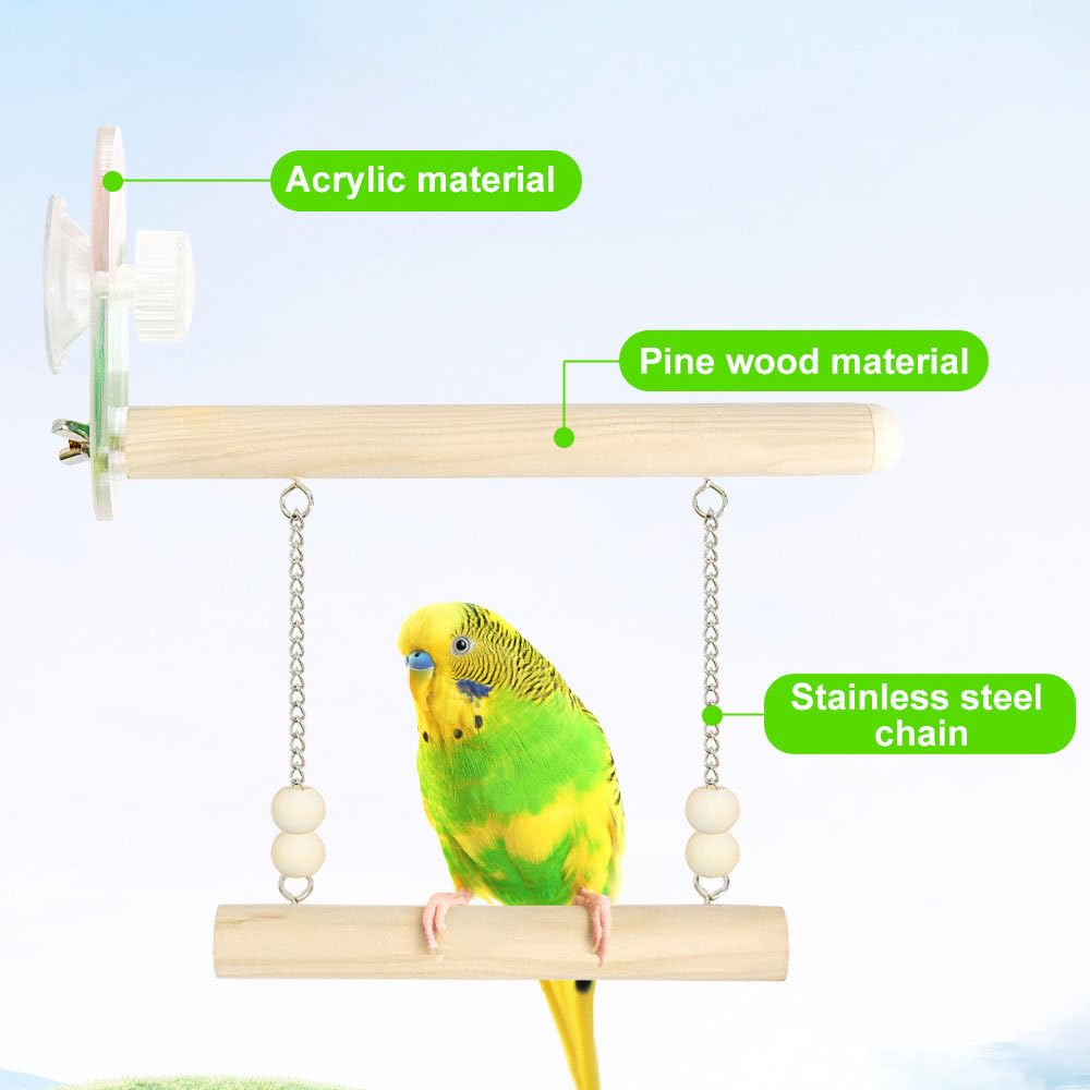 Bird Swing Toys,Suction Cup Bird Wooden Perches for Parakeet Cockatiel, Conure, Budgerigar, Lovebird and Other Birds - Image 2