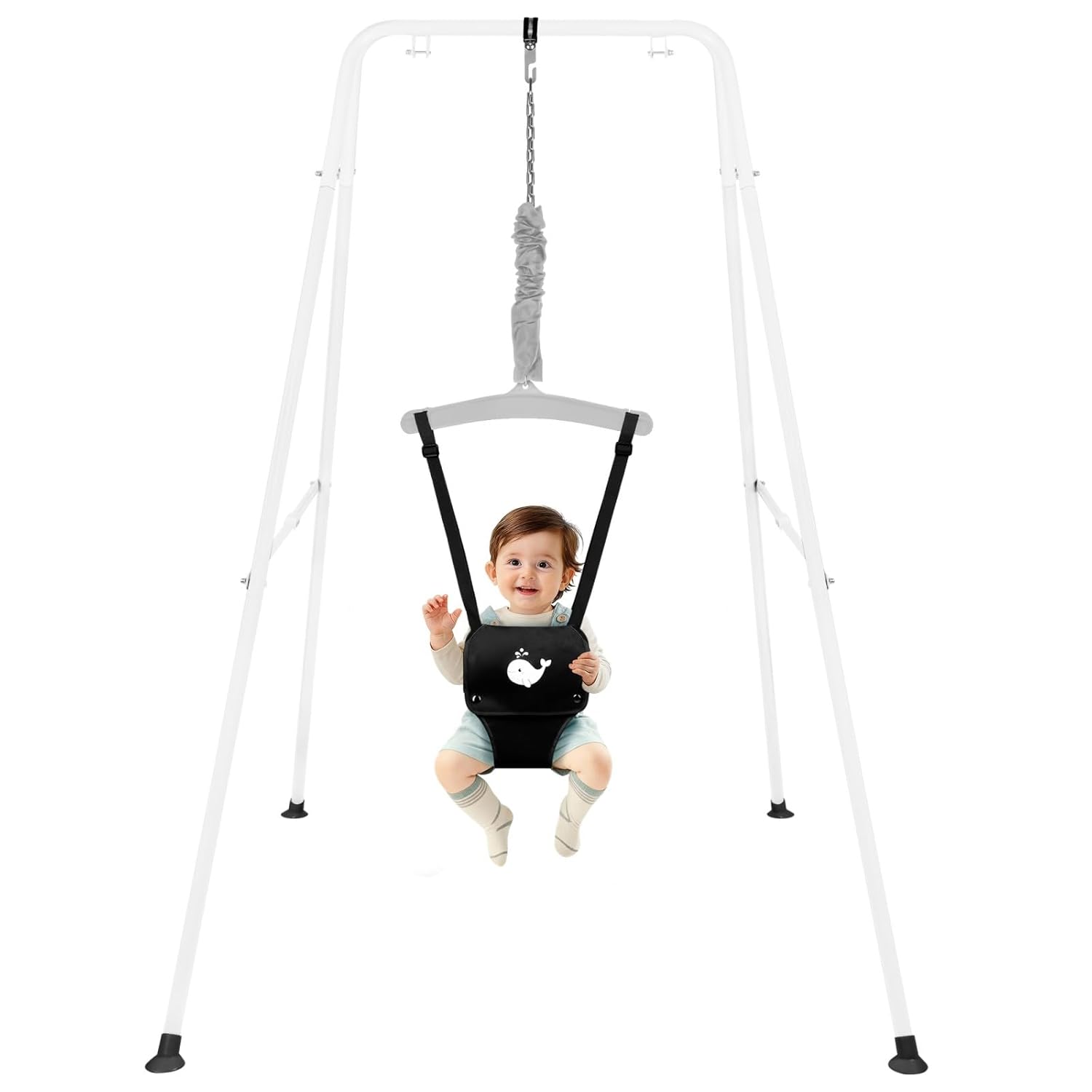 Baby Jumper with Stand, Baby Jumpers and Bouncers for Indoor & Outdoor Play, Swing Set with Stand for 6-24 Months Infant & Toddler Leaning to Walk, Easy to Assemble & Store (White)
