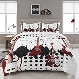 WeCozy Full Size Comforter Set with 2 Pillowcases, Guitar Rock Music 3 Pcs Bedding for Kids and Adults, Musical Play Soft Comforter Set for Bedroom Bed Decor