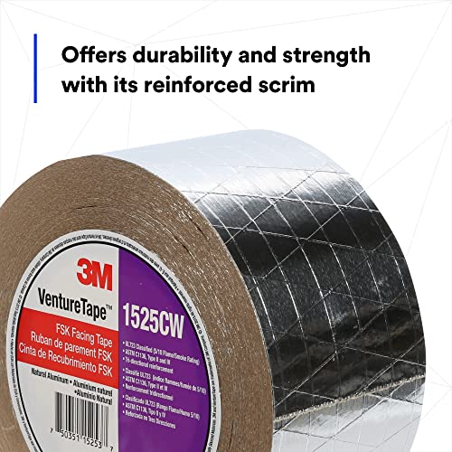 3M Talc Venture Tape Fsk Facing Tape 1525Cw, Pressure Sensitive, Cold Weather Adhesion, Foil, Scrim, Kraft, Ul723 Classified, 2.83 In X 50 Yd, (Pack Of 16) #TOP5