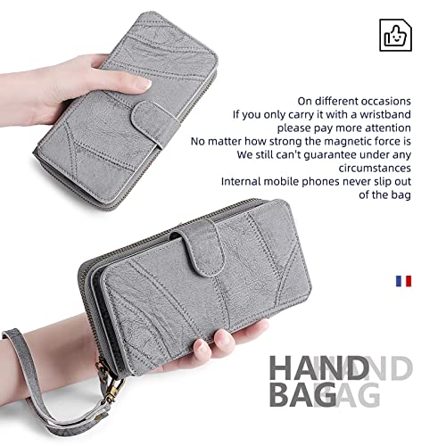 Funda tipo cartera para IP 14 Pro Max con tarjetero desmontable y correa gris 7