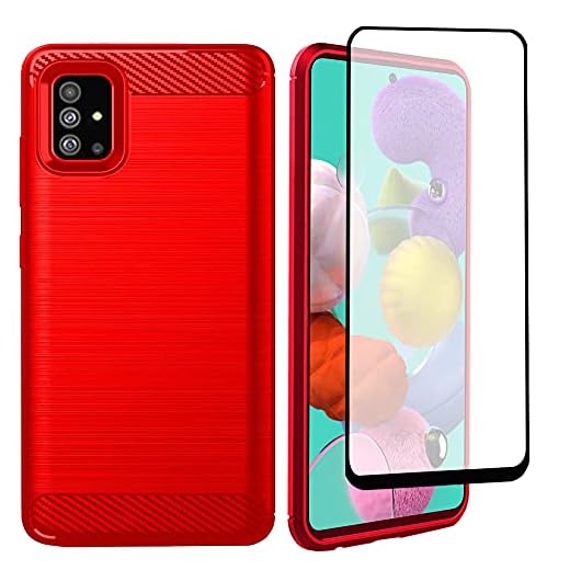 Samsung A51 Case, Samsung Galaxy A51 Case with Screen Protector, HNHYGETE Soft Slim Pretty Durable and Nice Looking Rubber Anti-Fingerprint Full Protective Phone Cases for Samsung Galaxy A51 4G (Red)