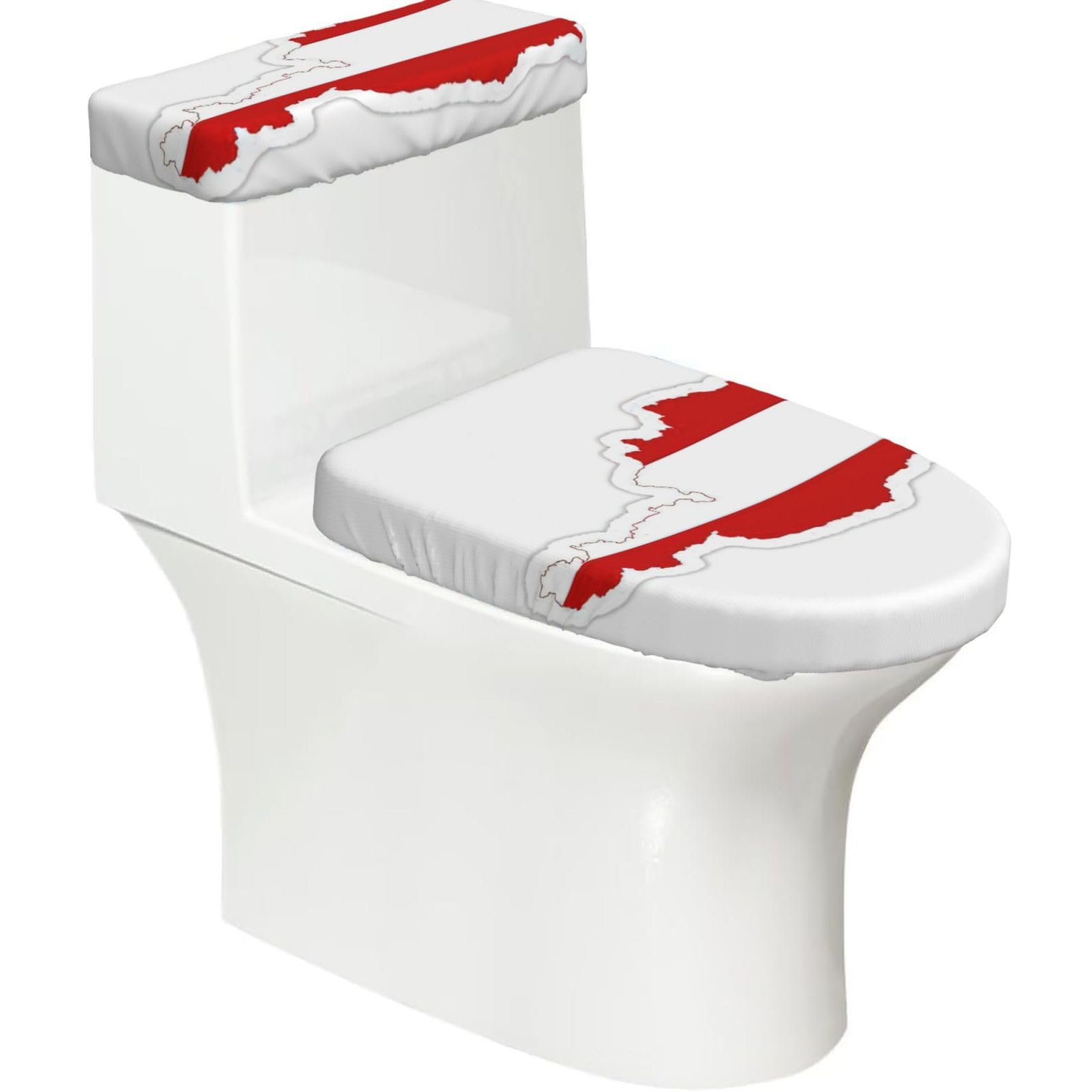 Austrian Flag Map Print Toilet Lid Cover And Tank Lid Cover For Bathroom With Elastic Bottom, Bathroom Decoration