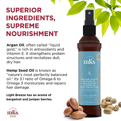 Mks Eco X Fine Hair, Light Breeze Scent - 4 Fl Oz - Leave-In Treatment & Detangler For Fine Hair - Moroccan Argan Oil, Hemp Seed Oil - Vegan & Cruelty Free #TOP3