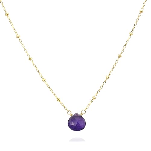 Dainty Amethyst Necklace February Birthstone Genuine Gemstone 14k Gold Filled 18 Inch