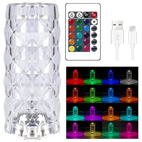 Crystal Diamond Table Lamp, Crystal Touch Table Lamp LED Night Light, 16 Colors USB Rechargeable Rose Diamond Table Lamp, Crystal Decorative Nights Lamp for Bedroom, Living Room, Study and Office Cover