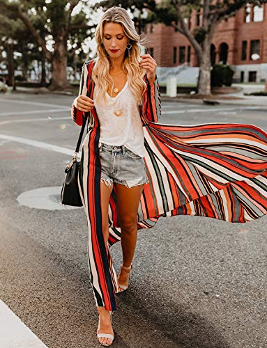 Bsubseach Women Black White Floral Print Rayon Beachwear Cover Up for Swimwear Loose Long Sleeve Beach Kimono Cardigan