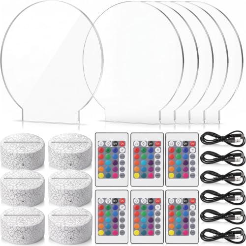 Honoson 6 Sets Acrylic LED Light Kit Lamp Base Remote, Round 1