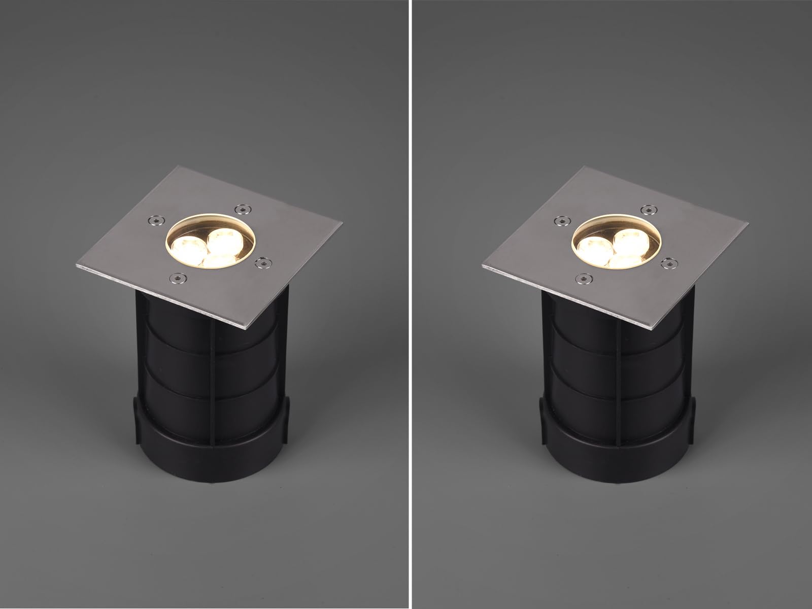 Set di 2 faretti da incasso a LED angolari da pavimento, in acciaio inox, 11 x 11 cm, grado di protezione IP65, portata fino a 2000 kg, illuminazione ideale per esterni