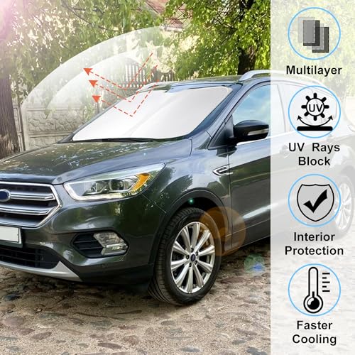 Image of Windshield Sun Shade Compatible with Ford Escape 2013-2019 Accessories Foldable Window Sunshade Sun Visor Protector Blocks Sun Rays