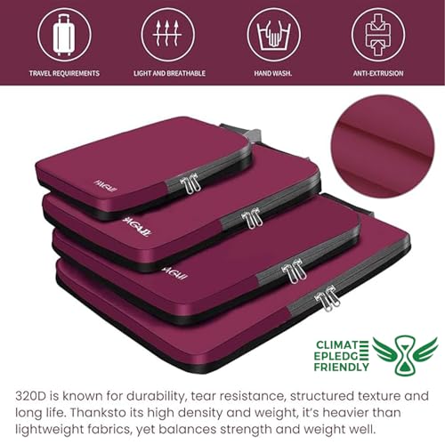 Image of BAGAIL 4 Set /6 Set /8 Set Compression Packing Cubes Travel Accessories Expandable Packing Organizers (Cloth Pattern, 4-Burgundy)