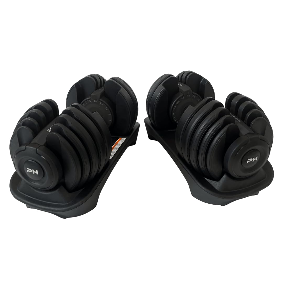 PH Fitness Manubri Regolabili Premium 24kg – 15 in 1 con Regolazione Rapida a Una Mano – Set Compatto per Palestra in Casa – 2,5-24 kg – Attrezzo Salvaspazio