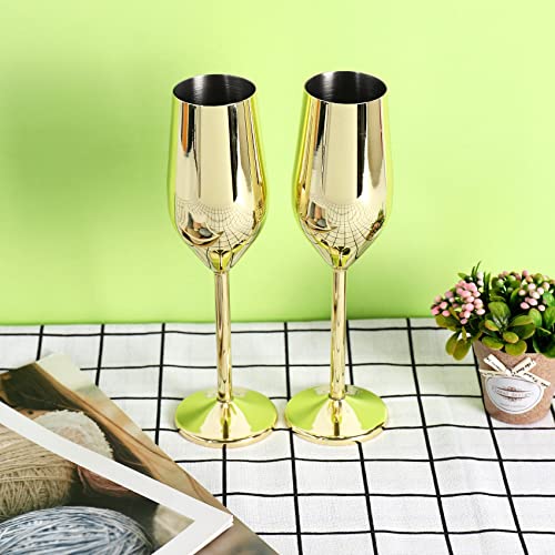 Sagaan 2Pcs/Set Shatterproof Stainless Champagne Glasses Brushed Gold Wedding Toasting Champagne Drink Cup Party Marriage Wine #TOP5