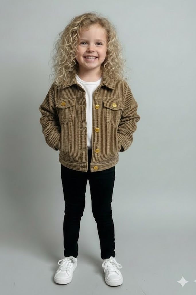 A.T.U.N. (ALL THINGS UBER NICE) Chaqueta de mezclilla moderna para niñas, ropa exterior casual con botón frontal completo, cuello inteligente y bolsillos, elegante chaqueta casual para niños, para