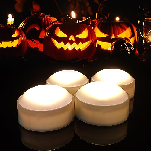 Image of 4 Pack Halloween Pumpkin Lights with Remote /Timer White Led Battery Operated Flameless Candles Pumpkin Latern Jack-O-Lantern Lights Decor Fall Decorations