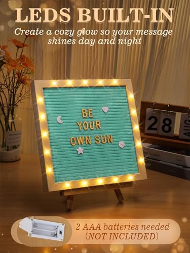 Image of 10 inchx10 inch Felt Letter Board with LED Lights & Stand, First Day of School Sign | Wall /Desk Display, 450-Letter, Message Custom Signs Poster Board, Baby /Pregnancy Announcement /Classroom /Birthday Decor, Blue