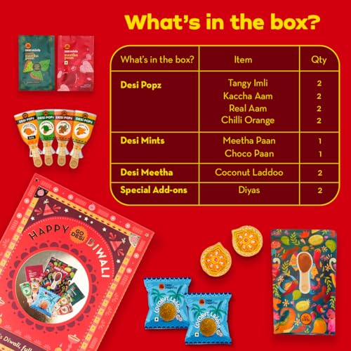 Image of GO DESi Shubh Diwali Gift Hamper,Value Pack,Bhai Dooj Gift For Brother And Sister,Coconut Ladoo,Diya,Meetha Paan,Diwali Gifts For Family And Friends