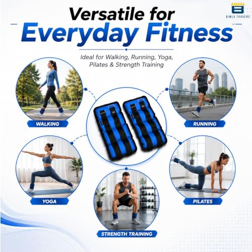 Image of Btag Solid Neoprene Ankle & Wrist Weights (0.750 kg x 2 Pcs) | Adjustable Strap | Unisex Leg & Arm Weight Cuffs for Gym, Workout & Training (Blue)