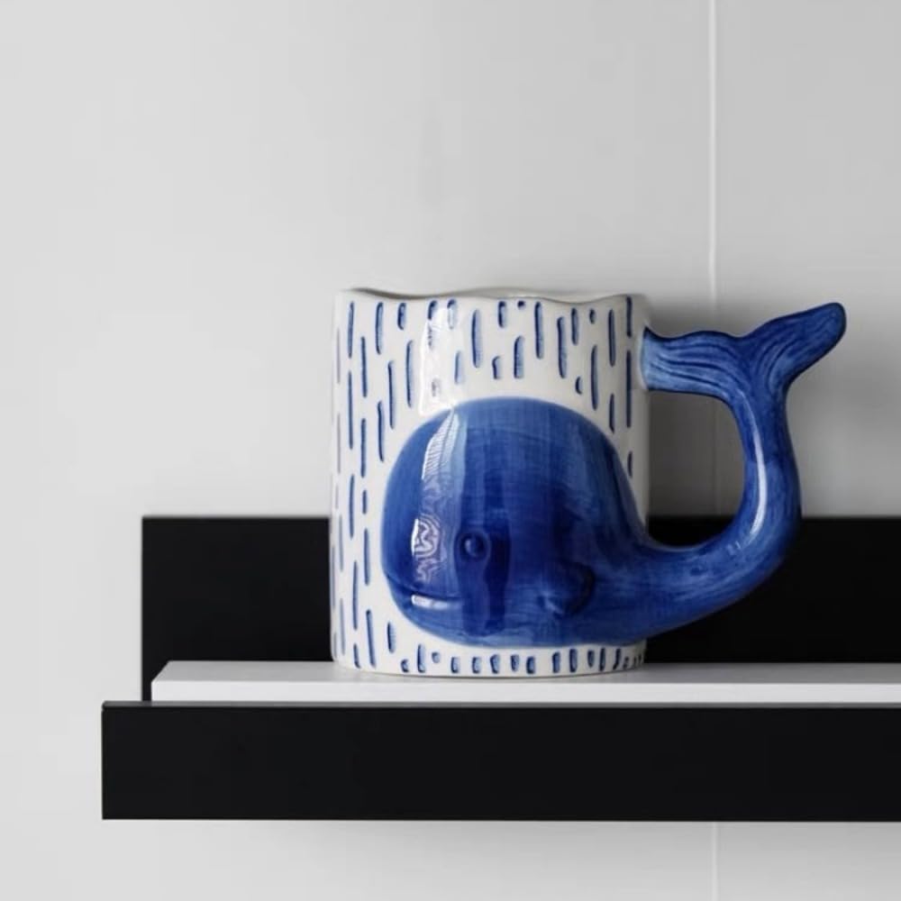 Keramiktasse mit niedlichem Walmotiv, handbemalt, Unterglasur, für Paare, personalisierbar, für Frühstück, Haferflocken, Milch, Wasserbecher