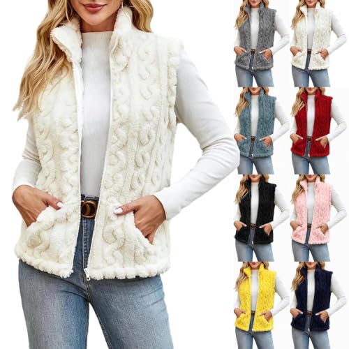 Womens Vest Fleece Textured Zip Up Plush Sleeveless Jacket Warm Casual Coat - image 1