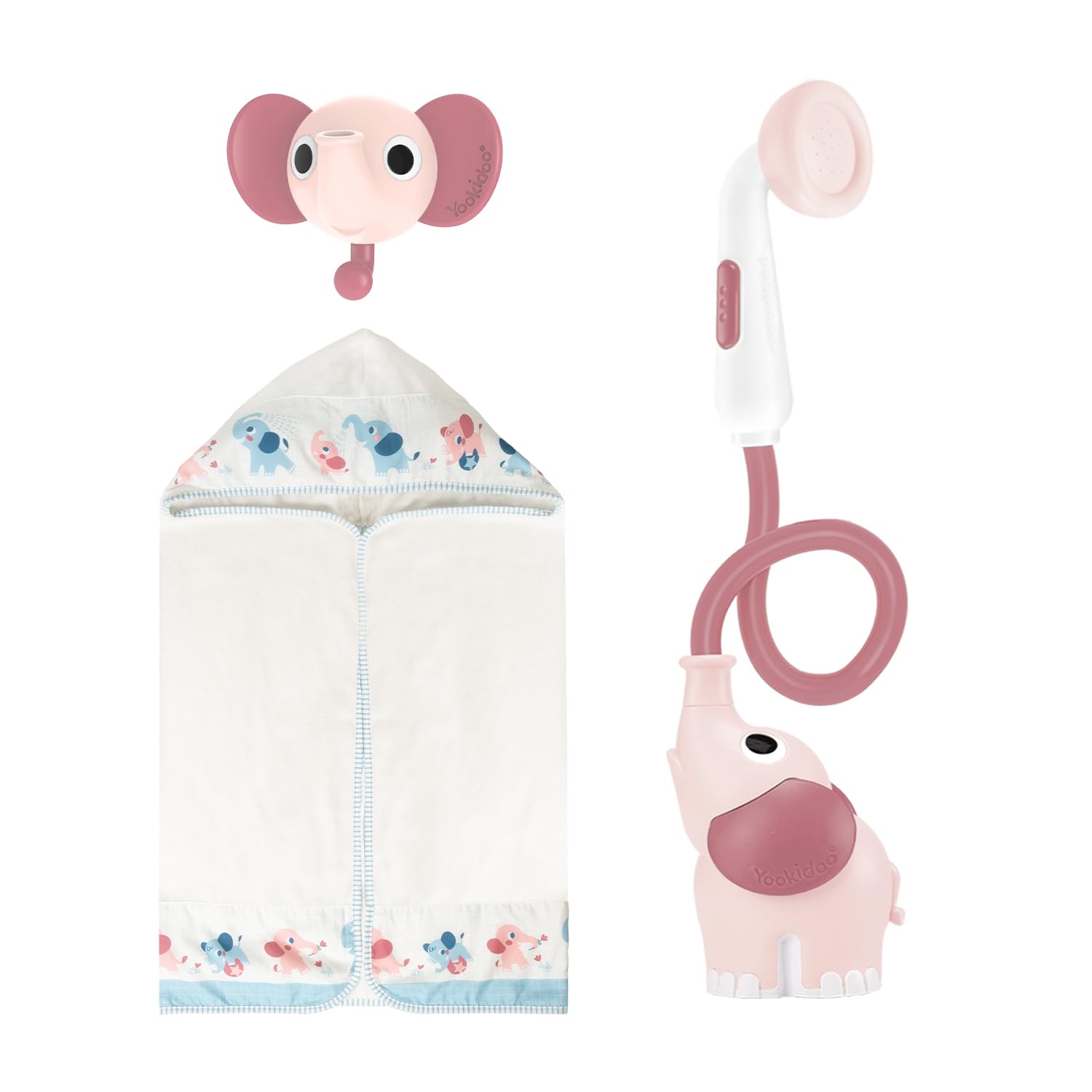 Yookidoo Baby Bath Shower Head - Elephant Water Pump with Trunk Spout Rinser - Control Water Flow from 2 Trunk Knobs in Tub or Sink for Infants and Newborn Babies (Pink) — view 7