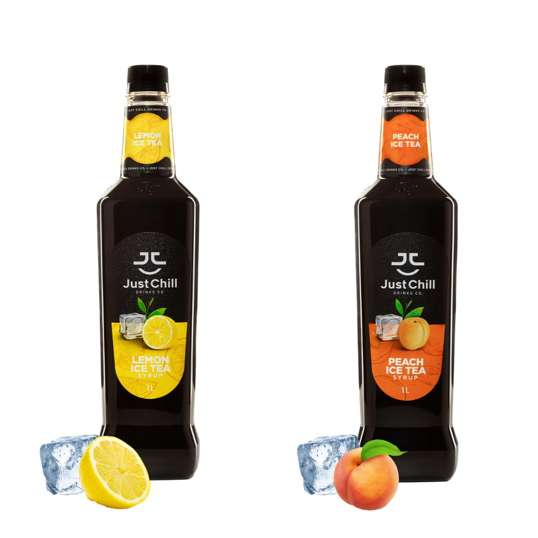 Just Chill Drinks Co. Lemon Ice Tea Syrup + Peach Ice Tea Syrup Combo (1 Litre Each)