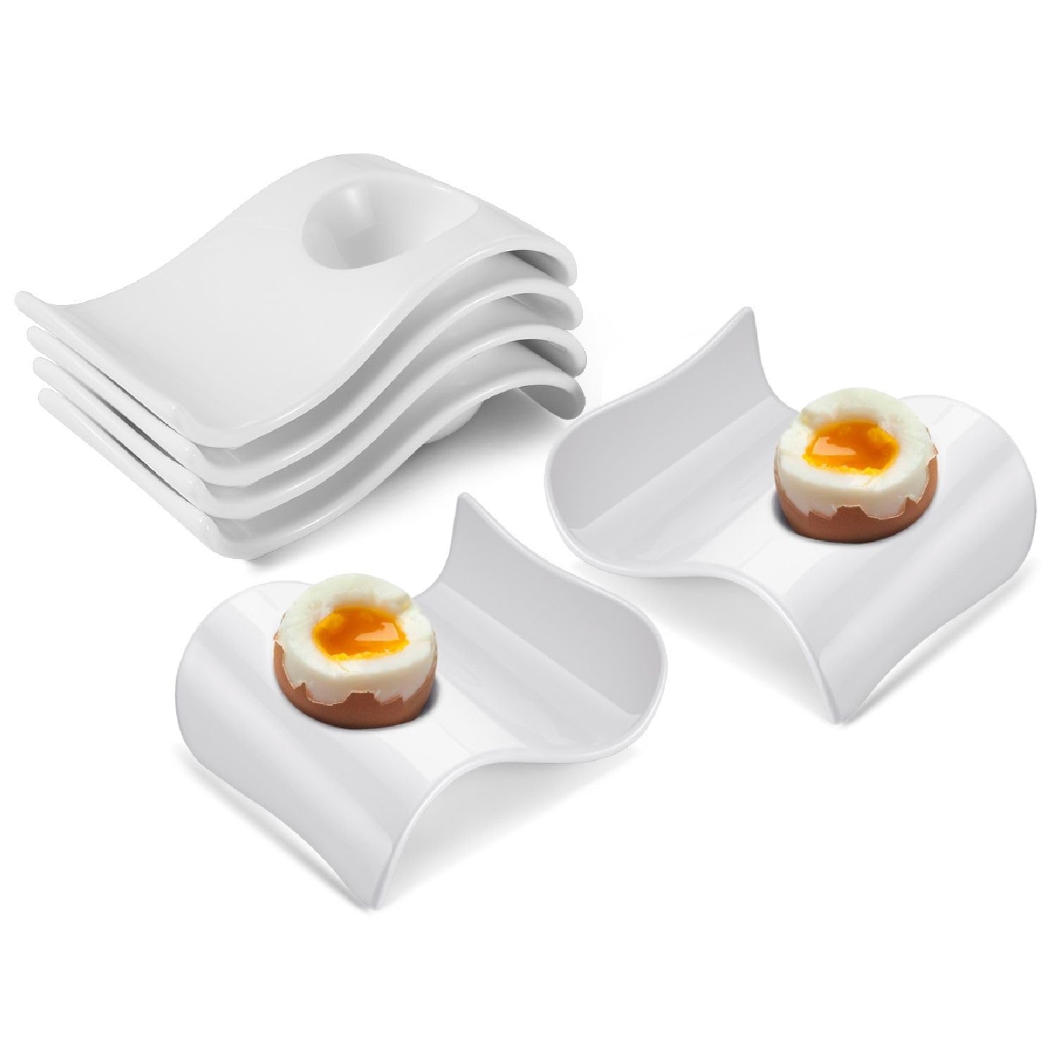 Flexzion Eierbecher für weichgekochte Eier – 6er-Set Keramik-Eierhalter – stapelbare Eierbecher mit Sockel zum Servieren, Frühstück & Brunch – Tischdeko, Wellen