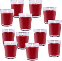 Vista 1 de Paquete de 20 velas votivas rojas sin perfume en vidrio a granel pequeñas velas de cera de soja para el hogar, fiestas, bodas y vacaciones, 20 x 1.8