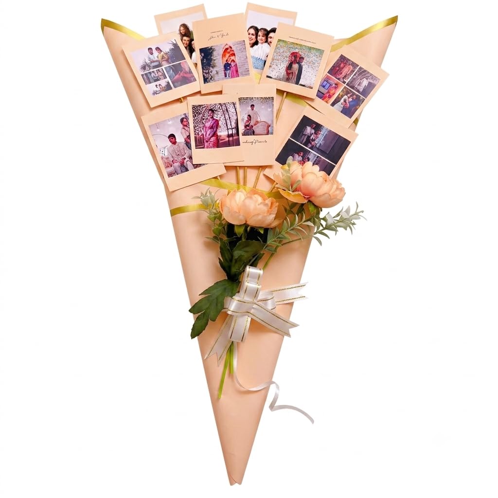 Thoorigai Custom Photo Bouquet 10 Pictures | Personalized Gift for Couples, Friends & Family | Birthday, Anniversary, Wedding, Baby Journey, Father’s Day Gift for Dad|peach-image-8
