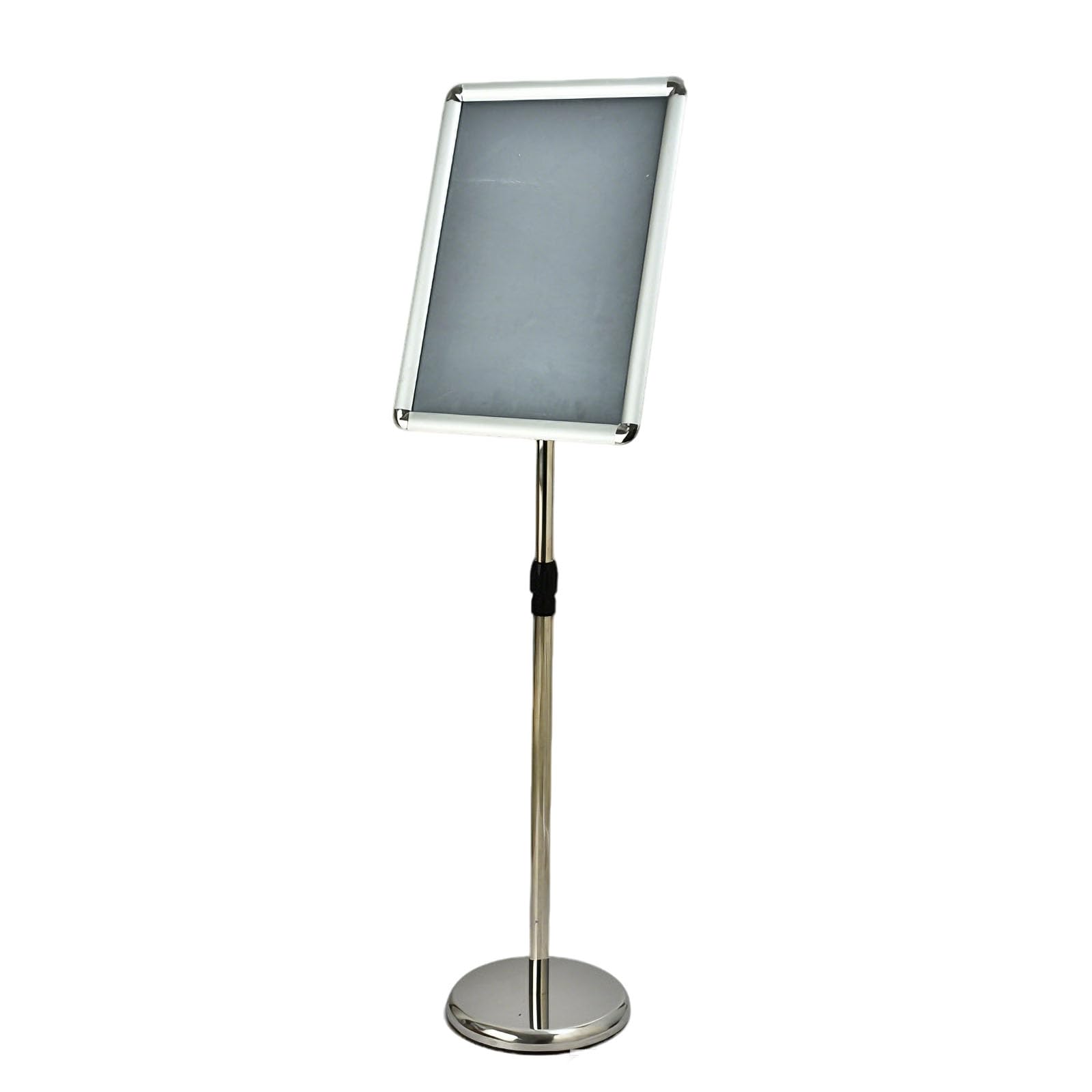 Soporte para carteles A4 exhibición publicitaria de pie oficina comercial ajustable con base estable A3 Silver Rounded-corner style